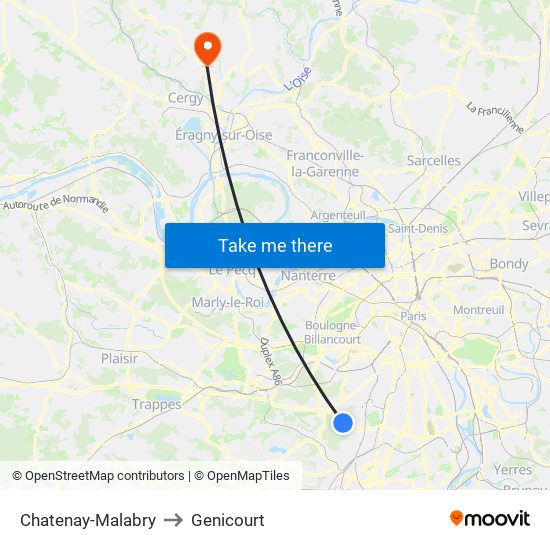 Chatenay-Malabry to Genicourt map