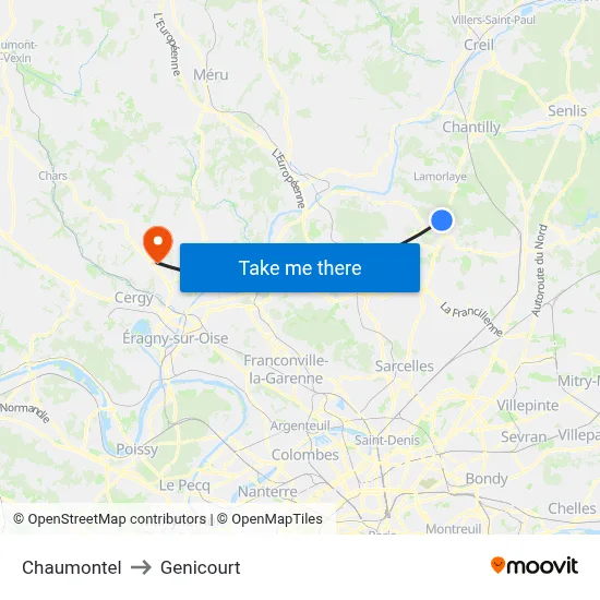 Chaumontel to Genicourt map