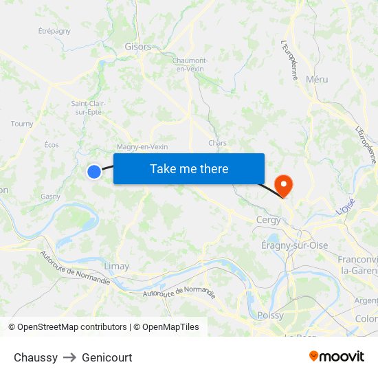 Chaussy to Genicourt map
