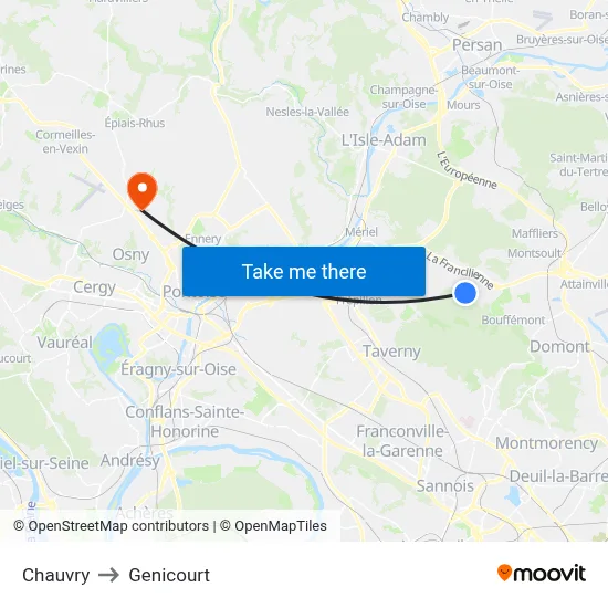 Chauvry to Genicourt map