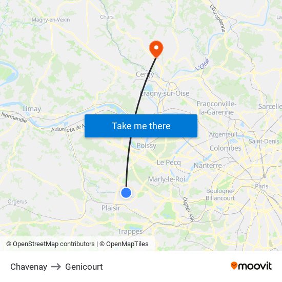 Chavenay to Genicourt map