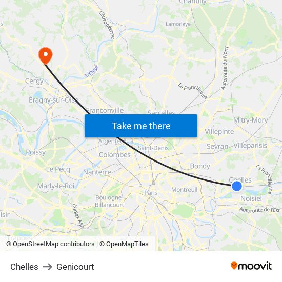 Chelles to Genicourt map