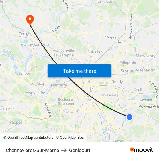 Chennevieres-Sur-Marne to Genicourt map