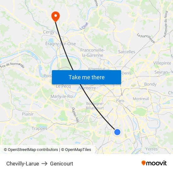 Chevilly-Larue to Genicourt map