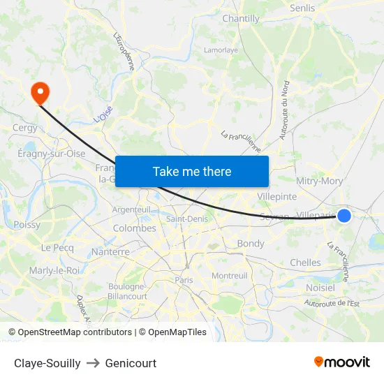 Claye-Souilly to Genicourt map