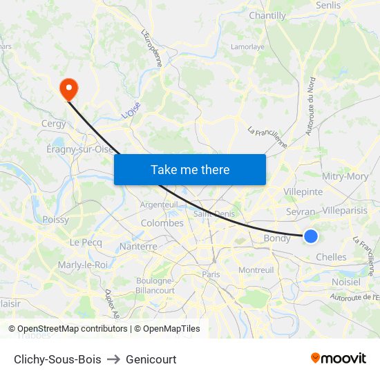 Clichy-Sous-Bois to Genicourt map