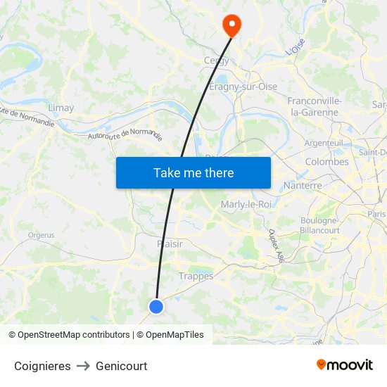 Coignieres to Genicourt map