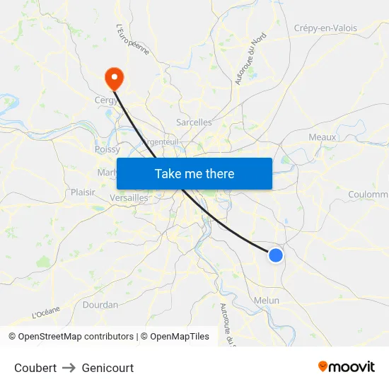 Coubert to Genicourt map