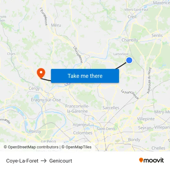 Coye-La-Foret to Genicourt map