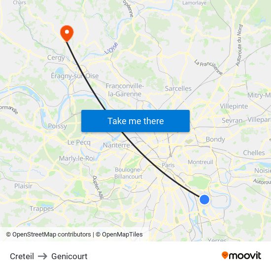 Creteil to Genicourt map
