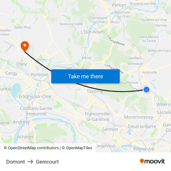 Domont to Genicourt map