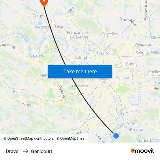 Draveil to Genicourt map
