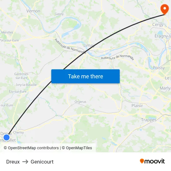 Dreux to Genicourt map