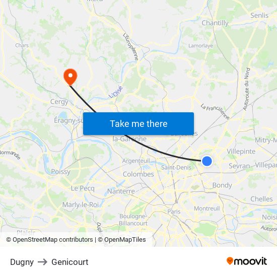 Dugny to Genicourt map