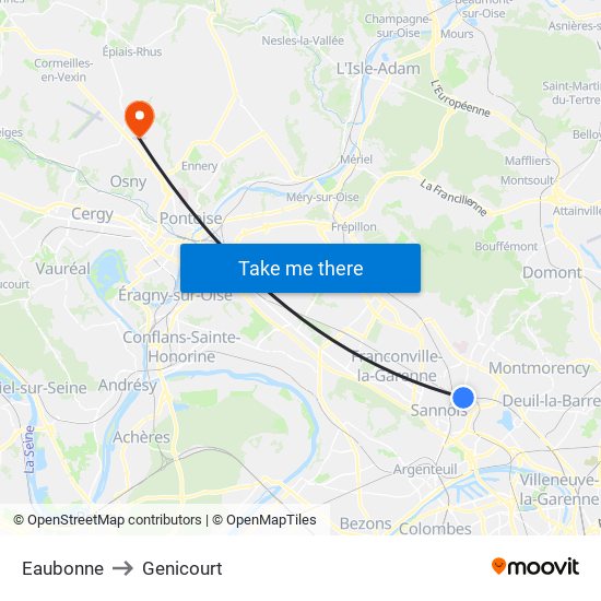 Eaubonne to Genicourt map