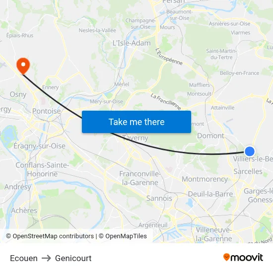 Ecouen to Genicourt map
