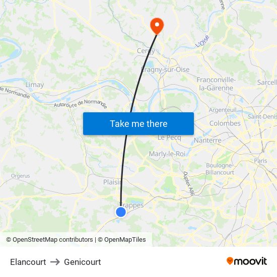 Elancourt to Genicourt map