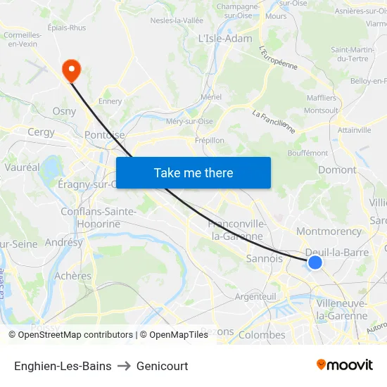 Enghien-Les-Bains to Genicourt map