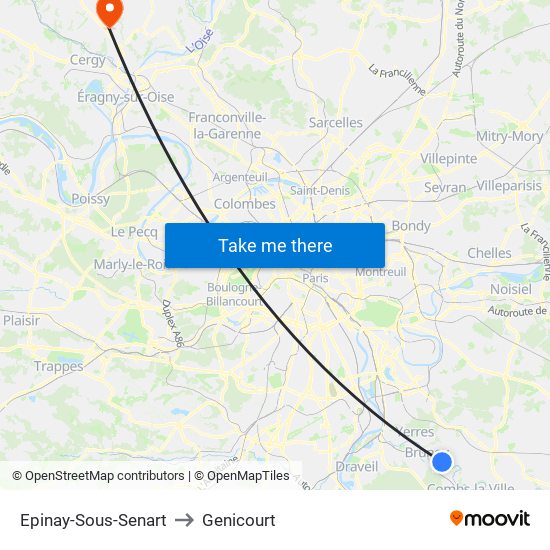 Epinay-Sous-Senart to Genicourt map