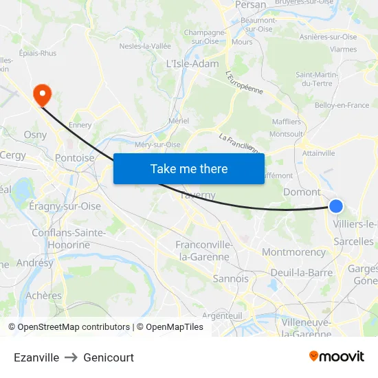 Ezanville to Genicourt map