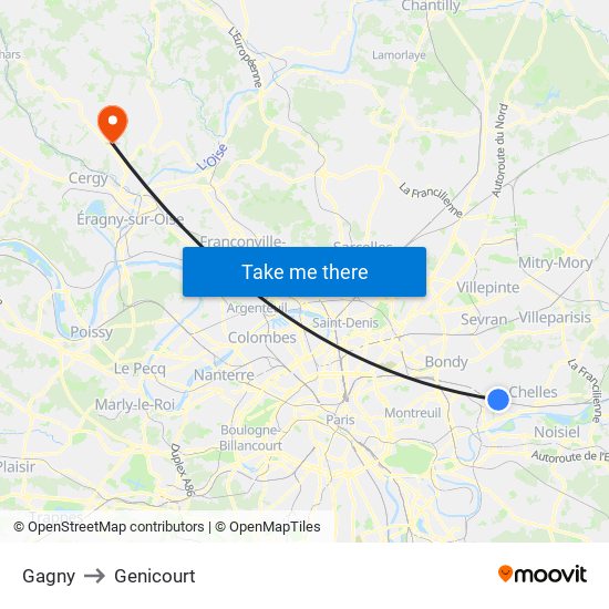 Gagny to Genicourt map