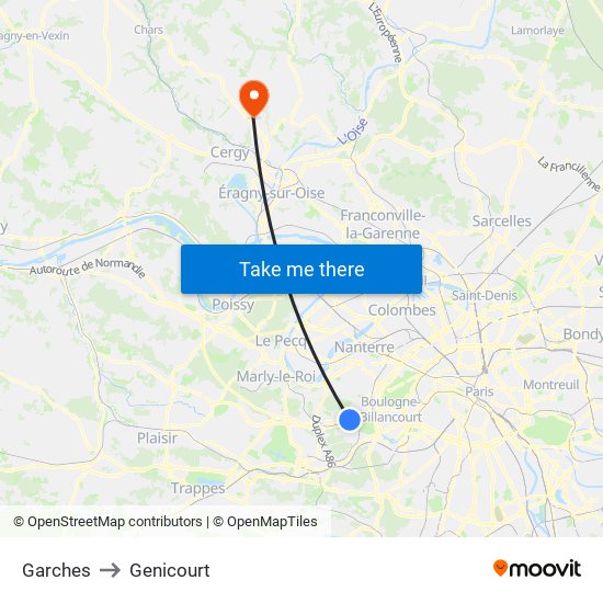 Garches to Genicourt map