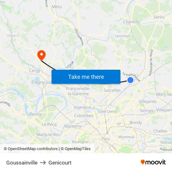 Goussainville to Genicourt map