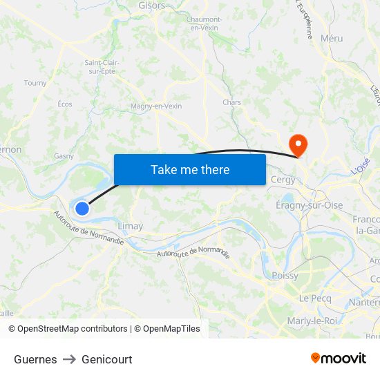 Guernes to Genicourt map