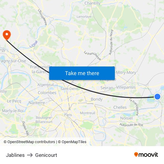 Jablines to Genicourt map