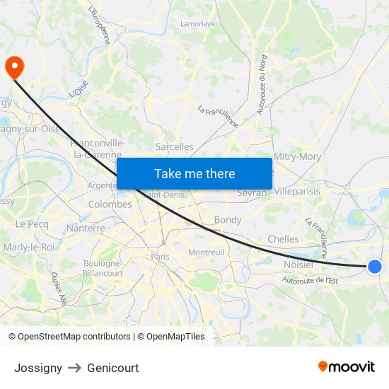 Jossigny to Genicourt map