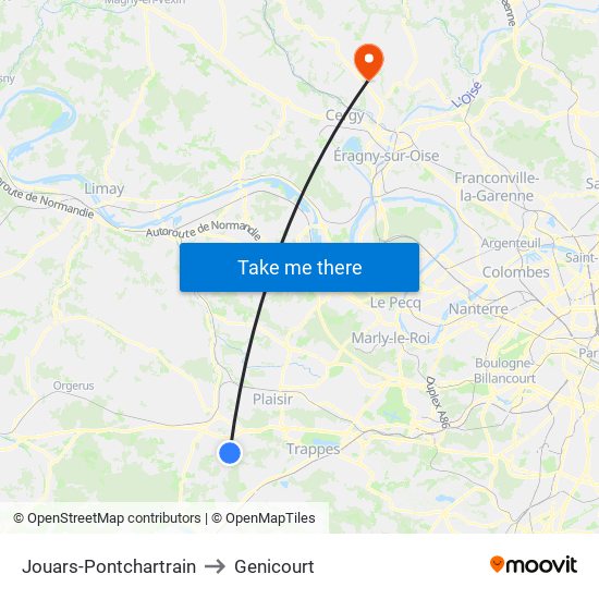 Jouars-Pontchartrain to Genicourt map