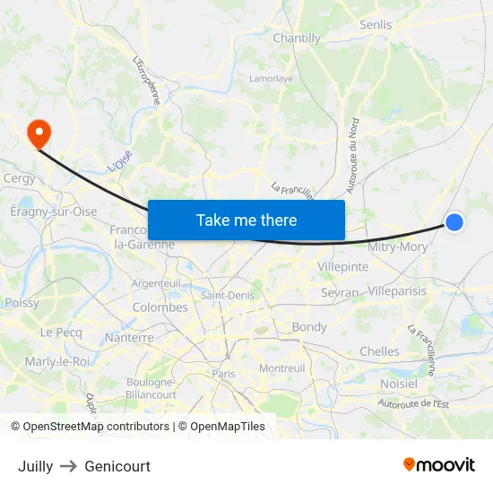 Juilly to Genicourt map