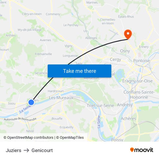 Juziers to Genicourt map