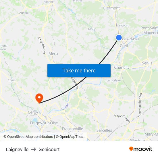 Laigneville to Genicourt map