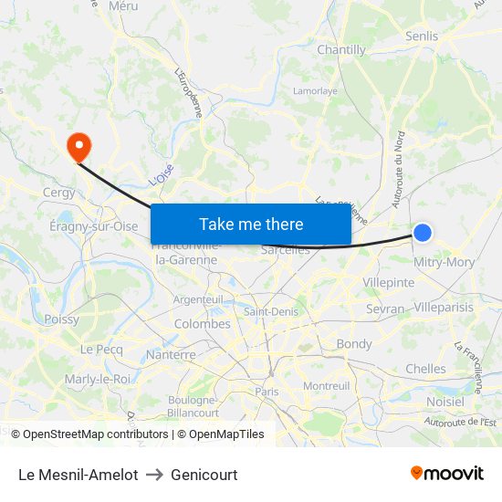 Le Mesnil-Amelot to Genicourt map
