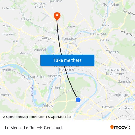 Le Mesnil-Le-Roi to Genicourt map