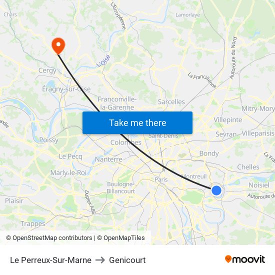 Le Perreux-Sur-Marne to Genicourt map