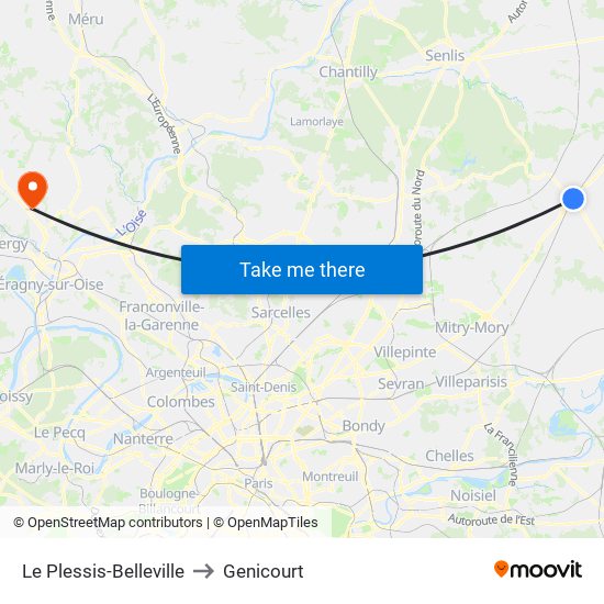 Le Plessis-Belleville to Genicourt map