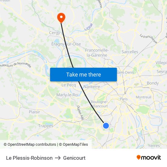 Le Plessis-Robinson to Genicourt map