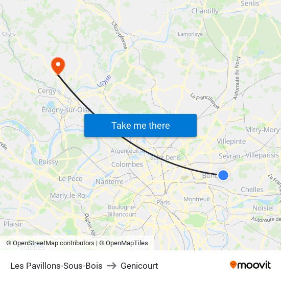 Les Pavillons-Sous-Bois to Genicourt map