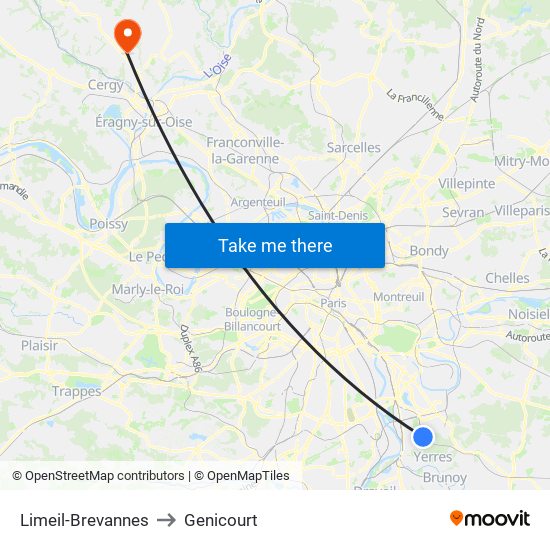 Limeil-Brevannes to Genicourt map