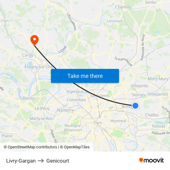 Livry-Gargan to Genicourt map
