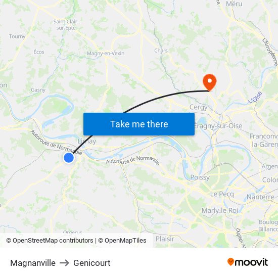 Magnanville to Genicourt map