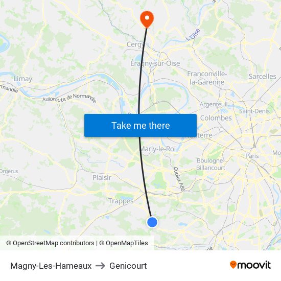 Magny-Les-Hameaux to Genicourt map