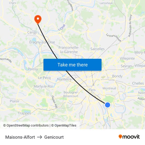 Maisons-Alfort to Genicourt map