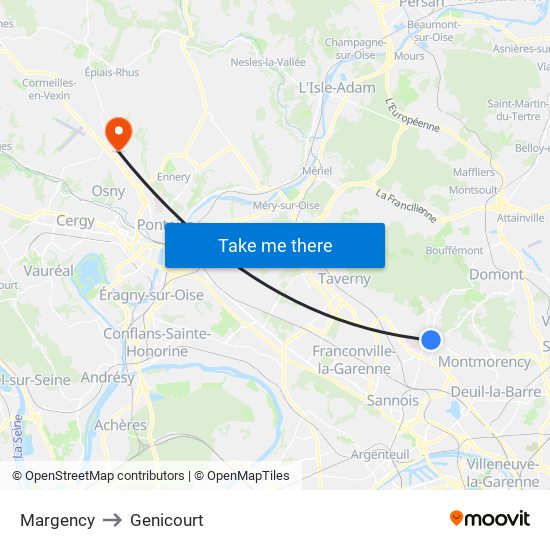 Margency to Genicourt map