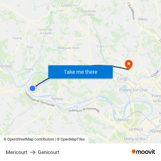 Mericourt to Genicourt map