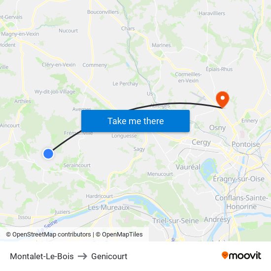 Montalet-Le-Bois to Genicourt map