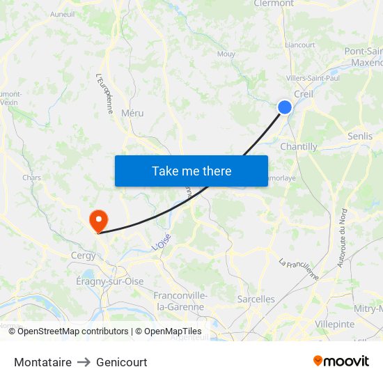 Montataire to Genicourt map