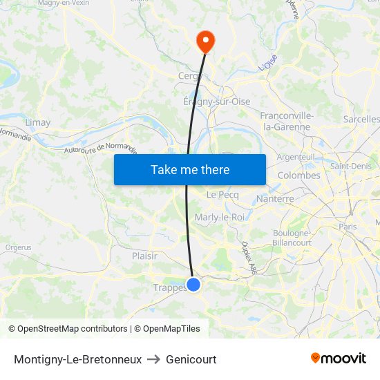 Montigny-Le-Bretonneux to Genicourt map